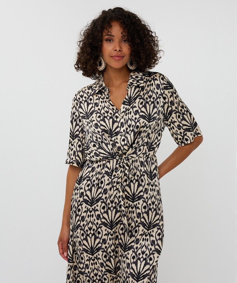 City Sign Shirt Dress - Black/Cream