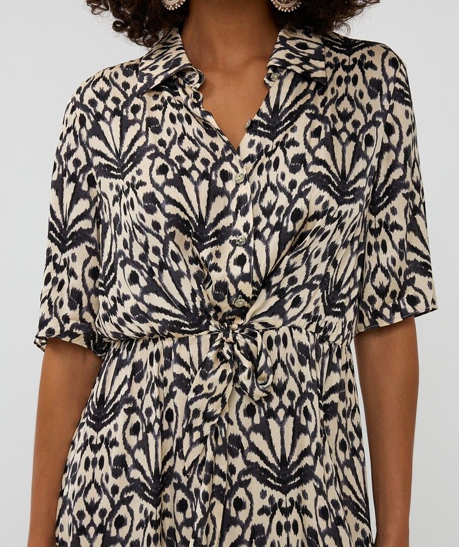 City Sign Shirt Dress - Black/Cream