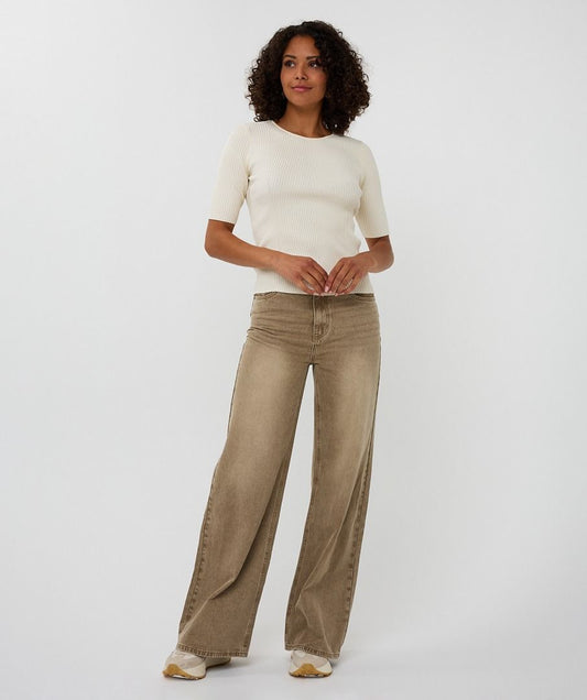 EsQualo Wide Leg Jeans - Light Carmel