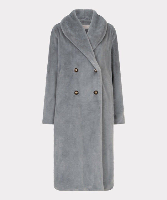 Coat Shawl Collar Fake Fur - Grey