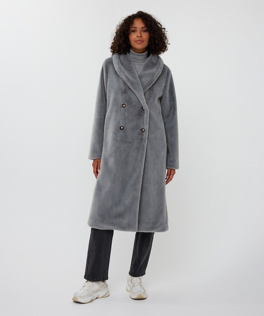 Coat Shawl Collar Fake Fur - Grey