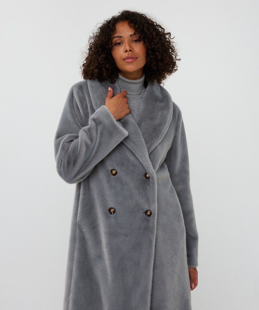 Coat Shawl Collar Fake Fur - Grey