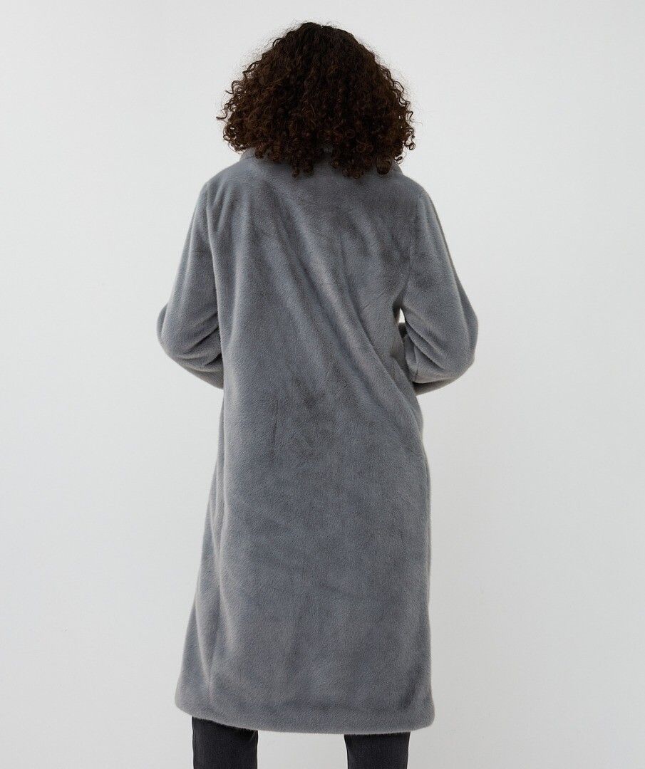 Coat Shawl Collar Fake Fur - Grey