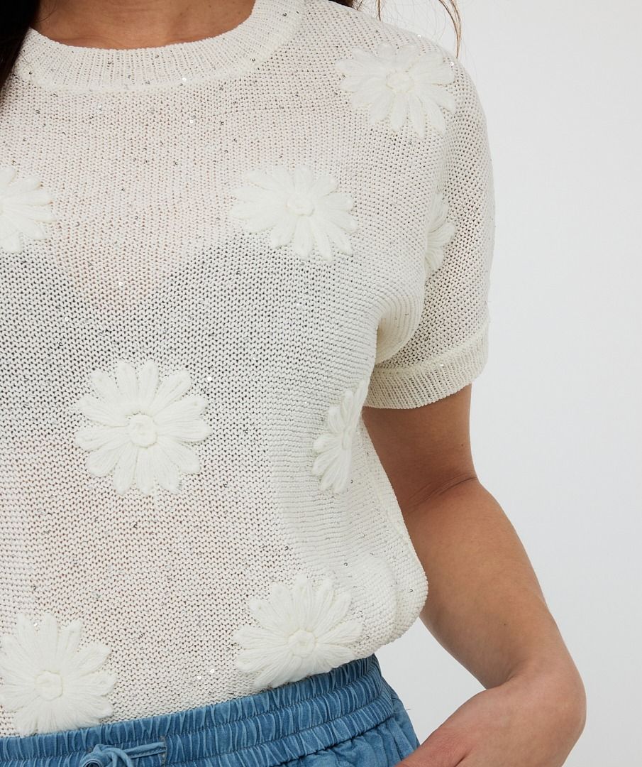 EsQualo Embroidered Flower Sweater