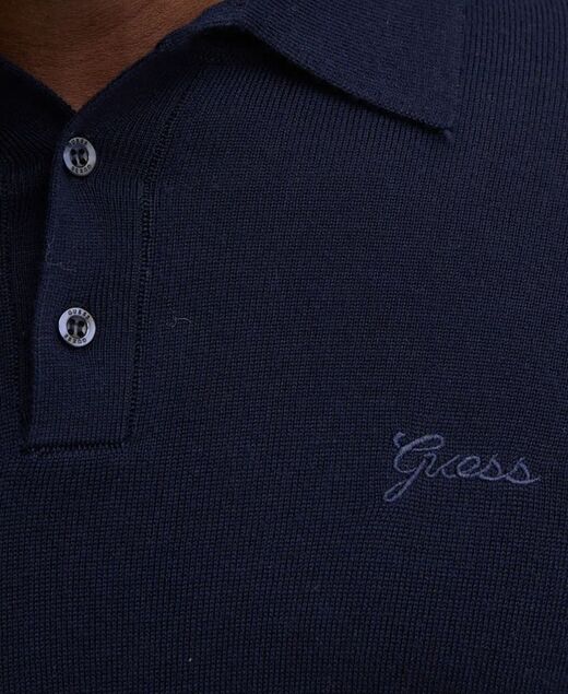 Guess Long Sleeved Knitted Polo - Navy