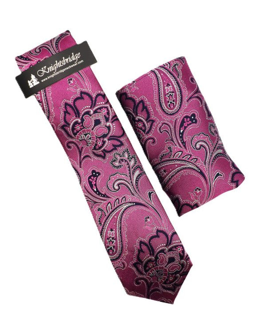 Pink/Black Paisley Tie & Pocket Square