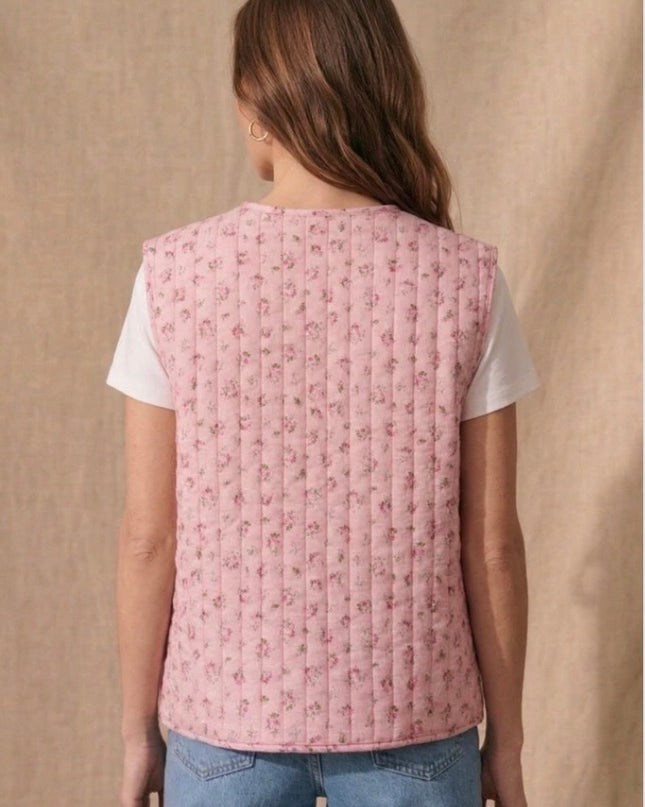 Luana Quilted Gilet - Pink Floral