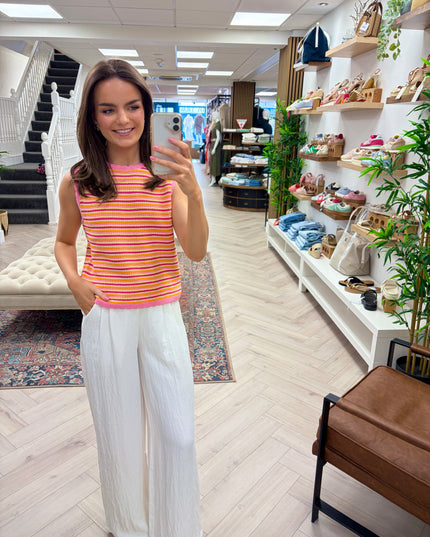 Kara Striped Crochet Tank Top - Pink