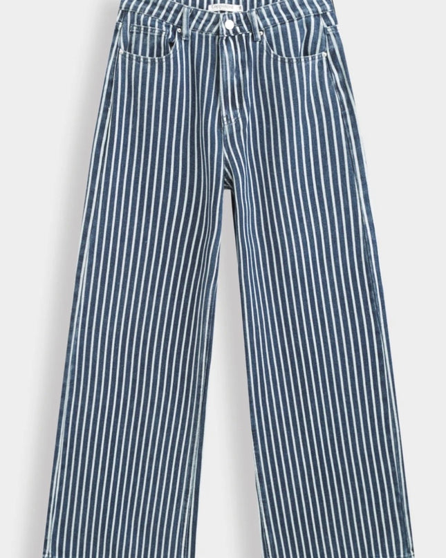 Jane Pinstripe Wide Leg Jean - Dark Denim