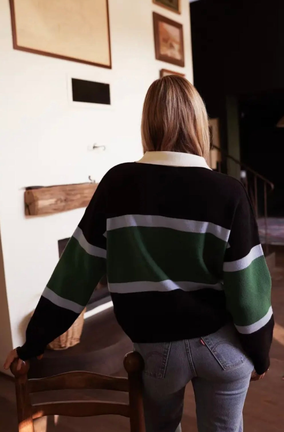 Dana Block Stripe Rugby Top - Green