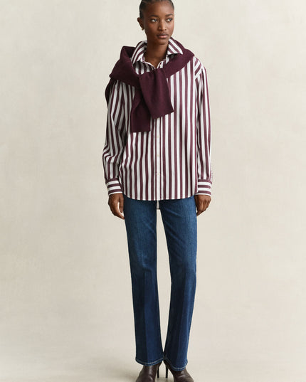 Relaxed Striped Poplin Shirt - Darkened Wine