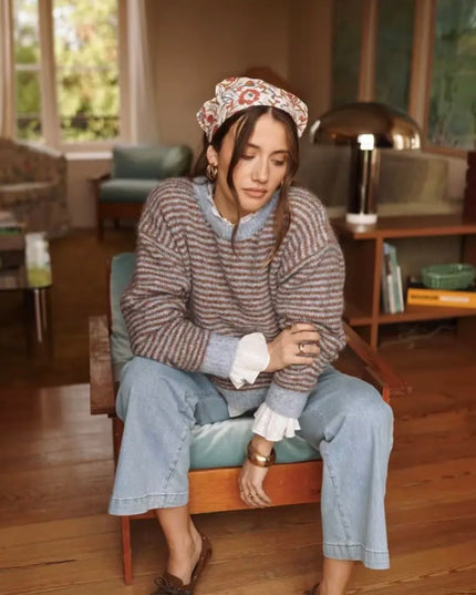 Emily Soft Knit Striped Sweater - Blue