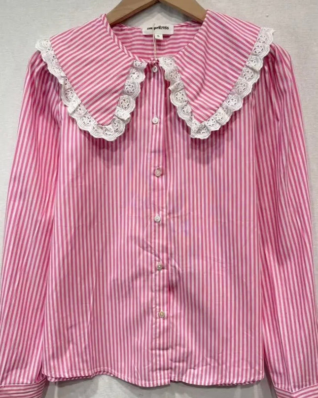 Camille Peter Pan Collar Stripe Shirt - Pink