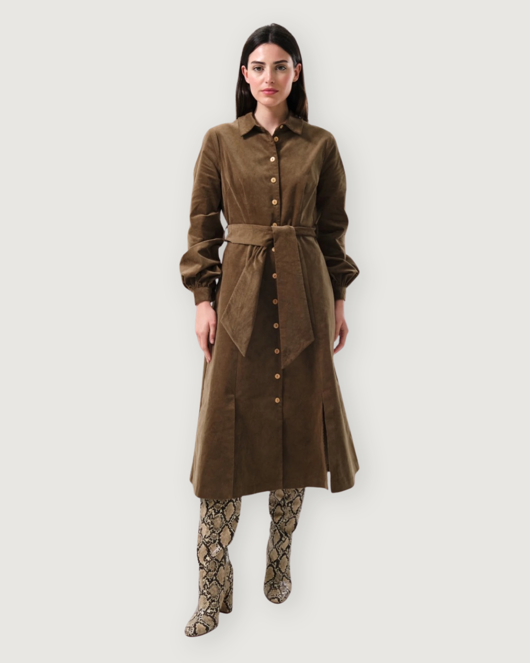 Rebecka Baby Cord Midi Shirt Dress - Mole