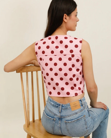 Lana Retro Polka Dot Button Top - Pink