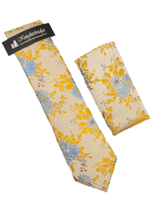 Orange/Blue Floral Silk Tie & Pocket Square