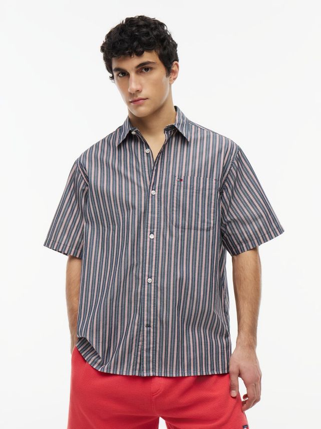 Tommy Jeans Striped Short Sleeved Shirt Navy