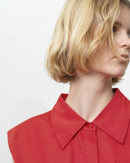 Alexis Cotton Belted Dress - Watermelon Red