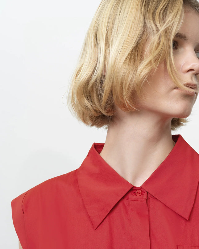 Alexis Cotton Belted Dress - Watermelon Red