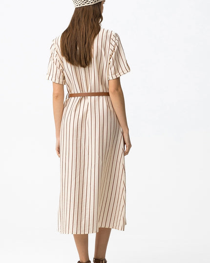 ‘Lunatica’ Striped Midi Dress - Beige