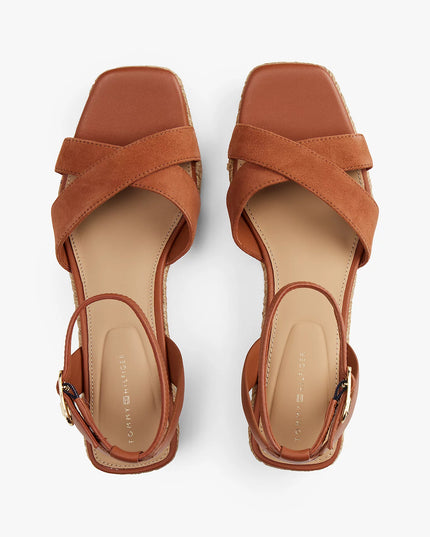 Leather/Suede Mix Wedge Espadrille - Cinnamon Bark