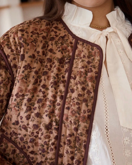 Millie Floral Quilted Jacket - Taupe