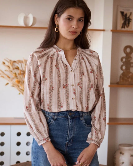 Florine Floral Print Blouse - Taupe