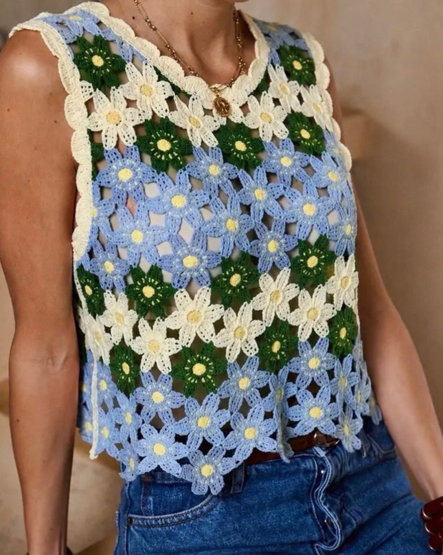 Lyla Floral Crochet Top - Green Floral