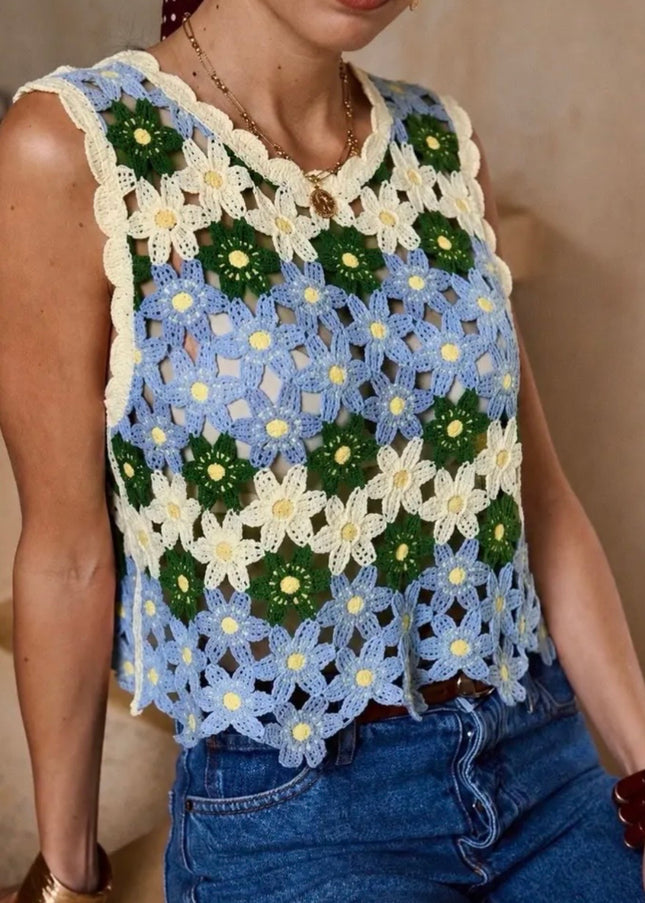 Lyla Floral Crochet Top - Green Floral