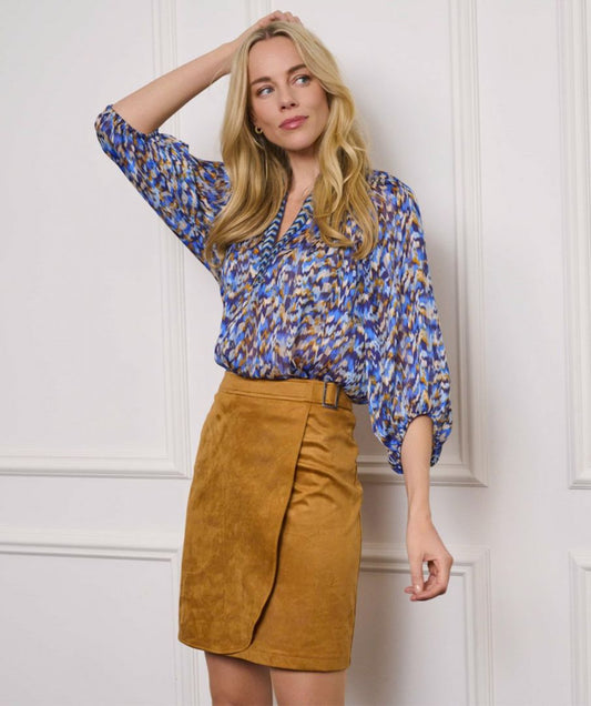 EsQualo - Suedine Overlap Skirt - Camel