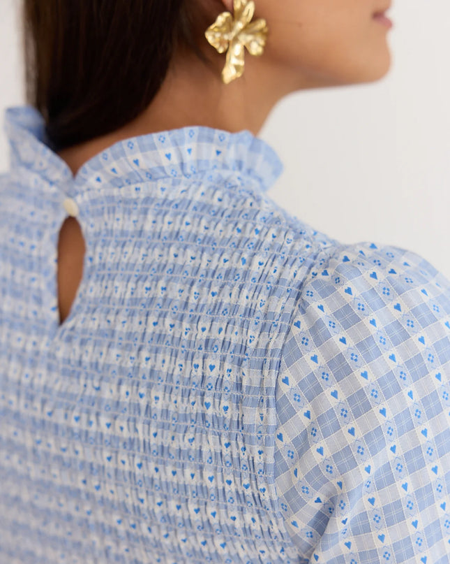 Margot Smocked Geometric Blouse - Blue