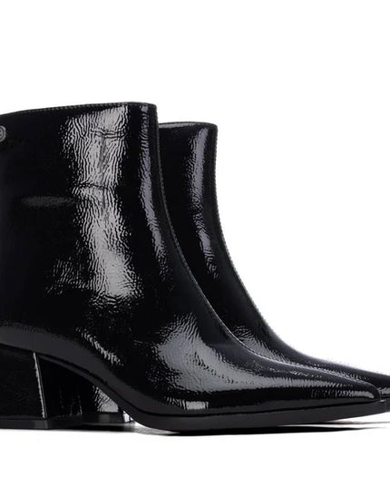 Ladies Patent Ankle Boot - Black