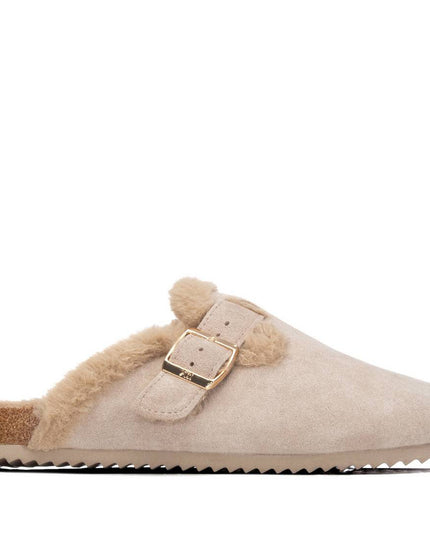 XTI Ladies Suede Fur Lined Clog - Neutral