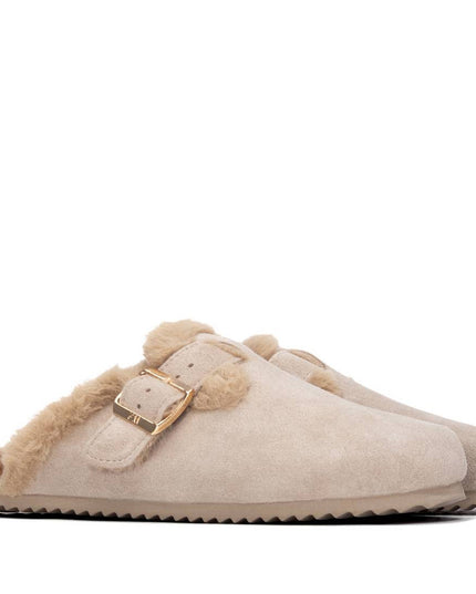 XTI Ladies Suede Fur Lined Clog - Neutral