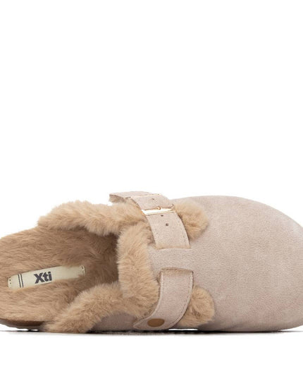 XTI Ladies Suede Fur Lined Clog - Neutral