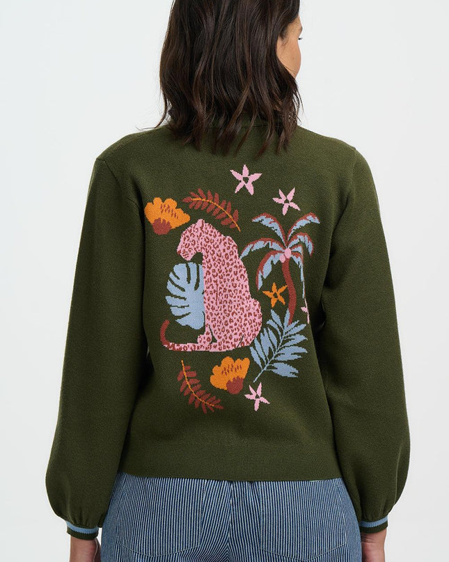 Adrian Cardigan - Khaki, Leopard Jungle