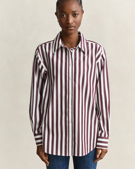 Relaxed Striped Poplin Shirt - Darkened Wine