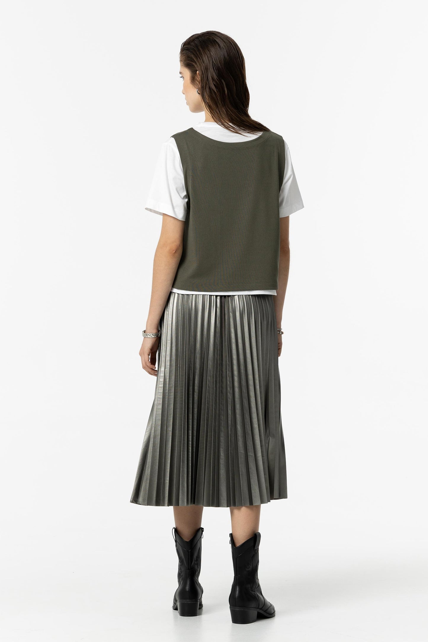 Tiffosi Metallic Pleated Midi Skirt