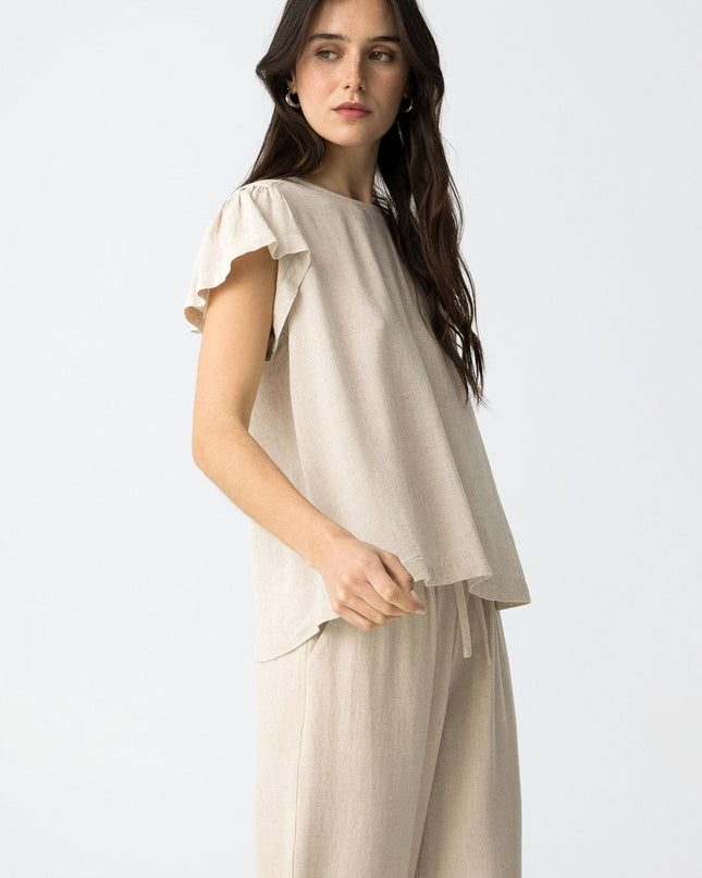 'Ivy' Linen Blend Top - Natural