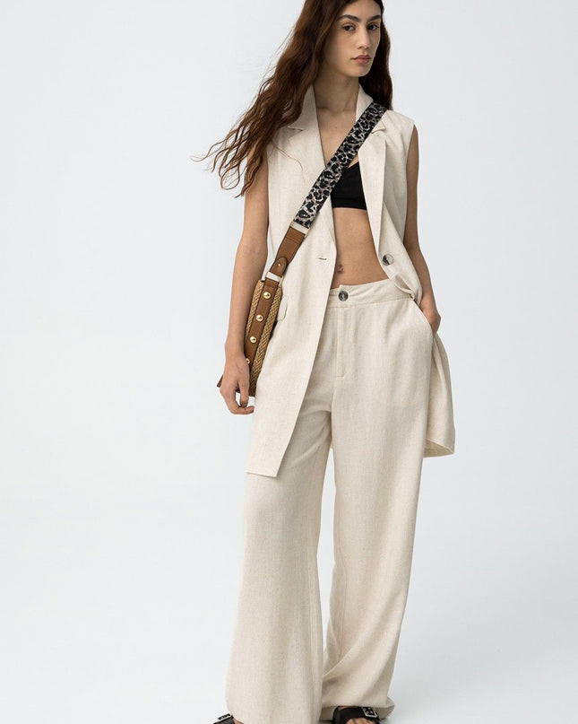 'Portel' Linen Trouser - Cream