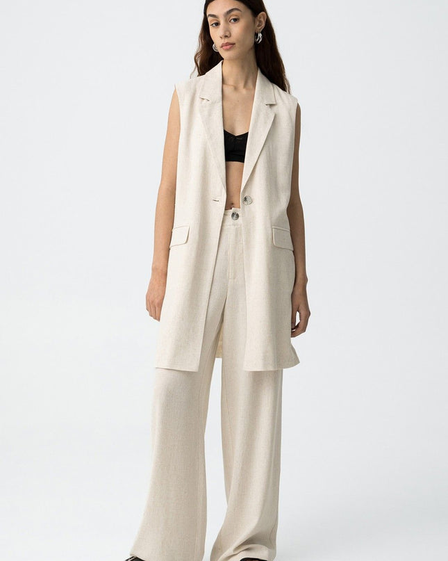 'Portel' Linen Trouser - Cream