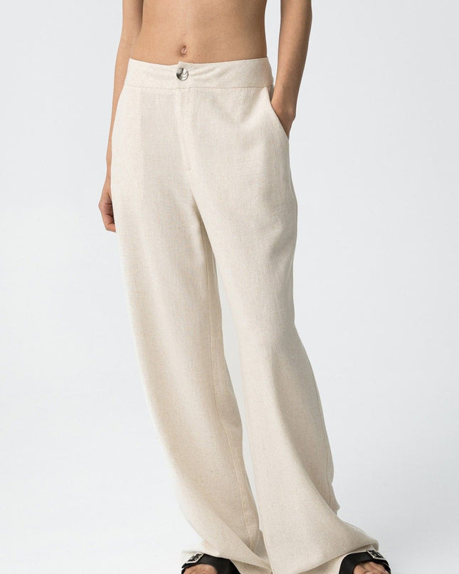 'Portel' Linen Trouser - Cream