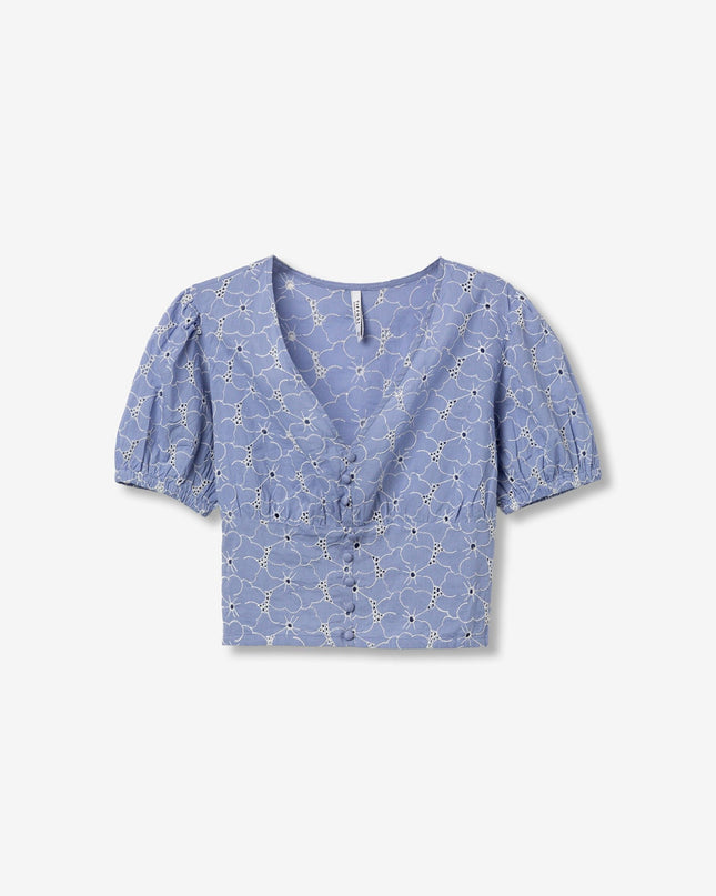'Berat' Broderie Top - Baby Blue