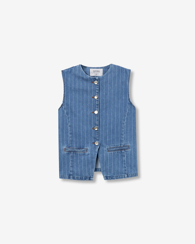 'Albita' Denim Pinstripe Waiscoat