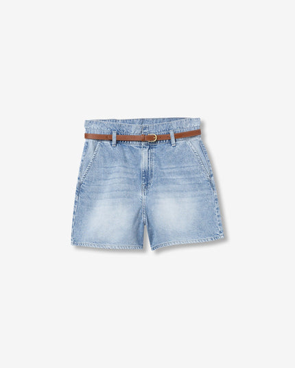 'Dinah' Belted Short - Light Denim