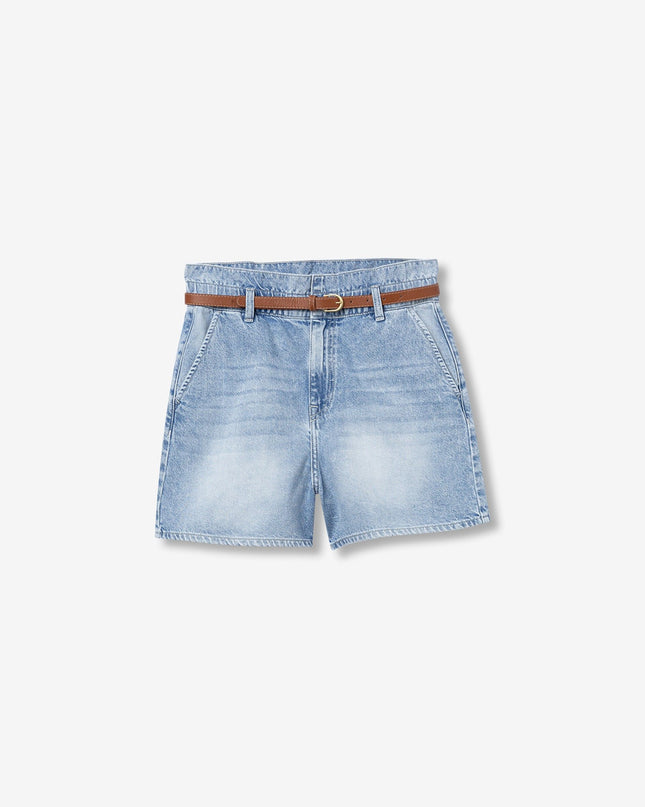 'Dinah' Belted Short - Light Denim