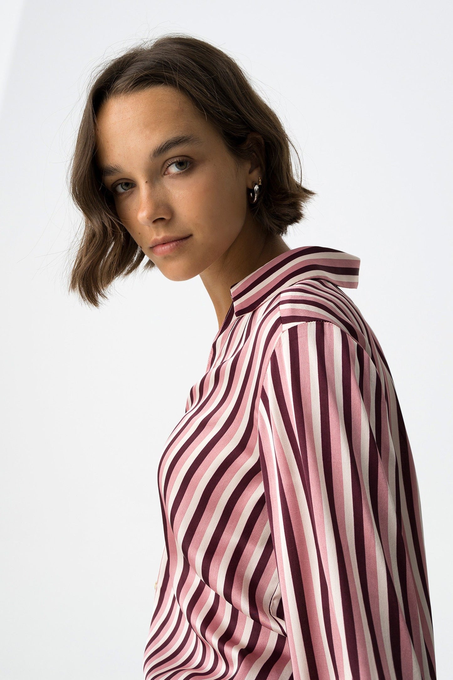 'Capricho' Pinstripe Satin Shirt - Burgundy Stripe