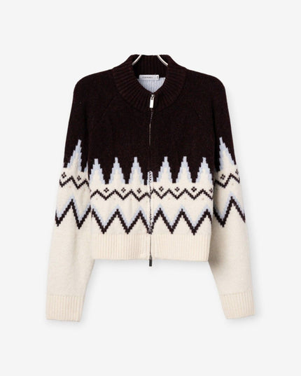 'Infinite' Zip Up Nordic Sweater - Brown
