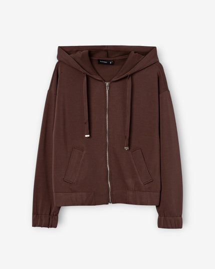 'Pam' Modal Blend Zip Up Sweatshirt - Brown