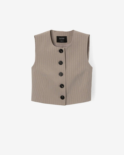 'Georgia' Pinstripe Waistcoat - Portabella Beige